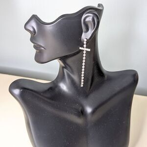 Rhinestone Cross Dangle Crystal Post  Earrings